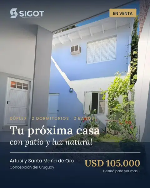 Casa de 2 dormitorios en venta en Concepción del Uruguay